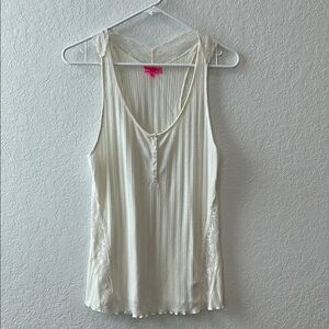Betsey Johnson Cream Pleated Tank Top With Lace
